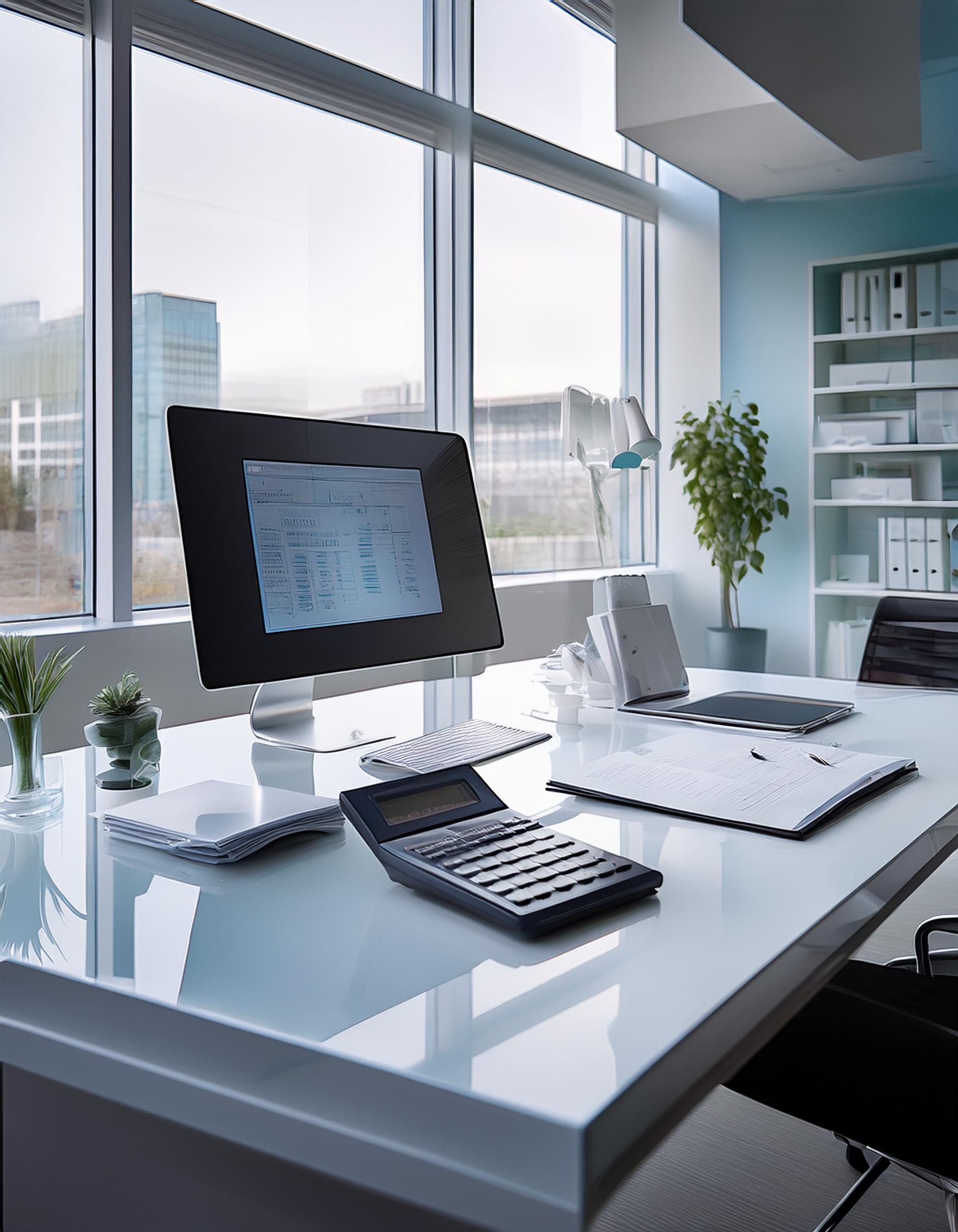 Steuerberater-Team im Büro mit Akten und Computer